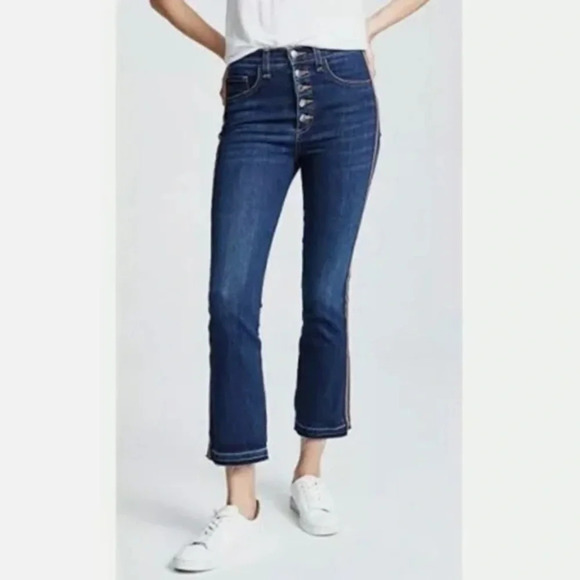 Veronica Beard Carolyn 10” Baby Bootcut Blue Jeans Button Fly Frayed Hem Size 27 - Picture 1 of 15